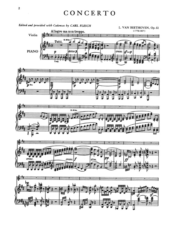 Beethoven Violin Concerto in D Major Opus 61 for Violin
