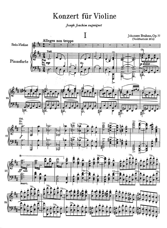 Brahms Violin Concerto in D Major Opus 77 for Violin and Piano