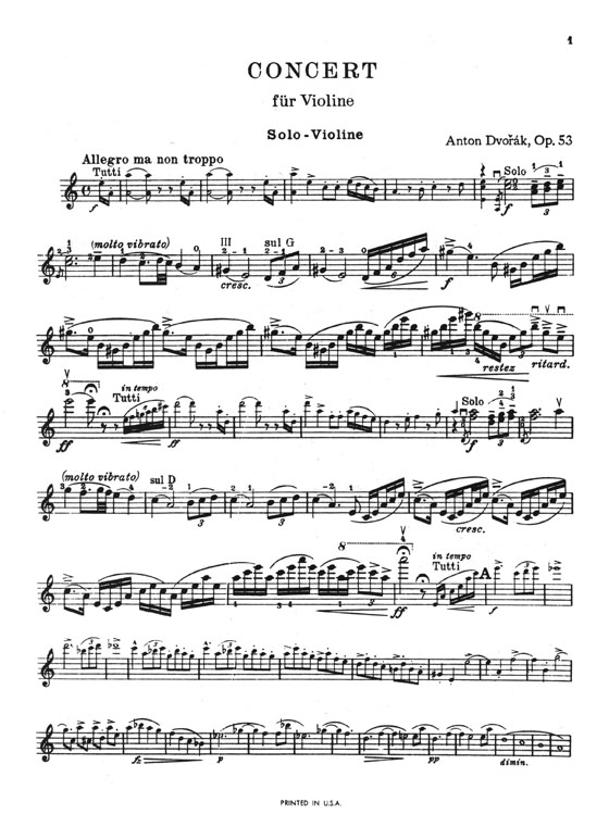 Dvořák Violin Concerto in A minor Opus 53 for Violin and Piano