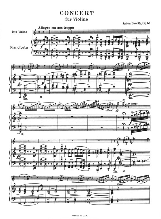 Dvořák Violin Concerto in A minor Opus 53 for Violin and Piano