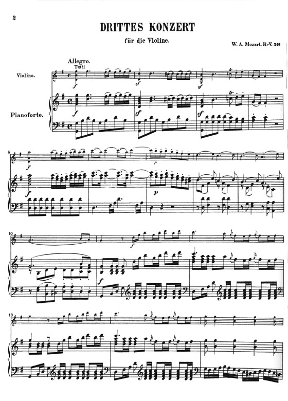 Mozart Violin Concerto No. 3 in G Major for Violin and Piano (K. 216)