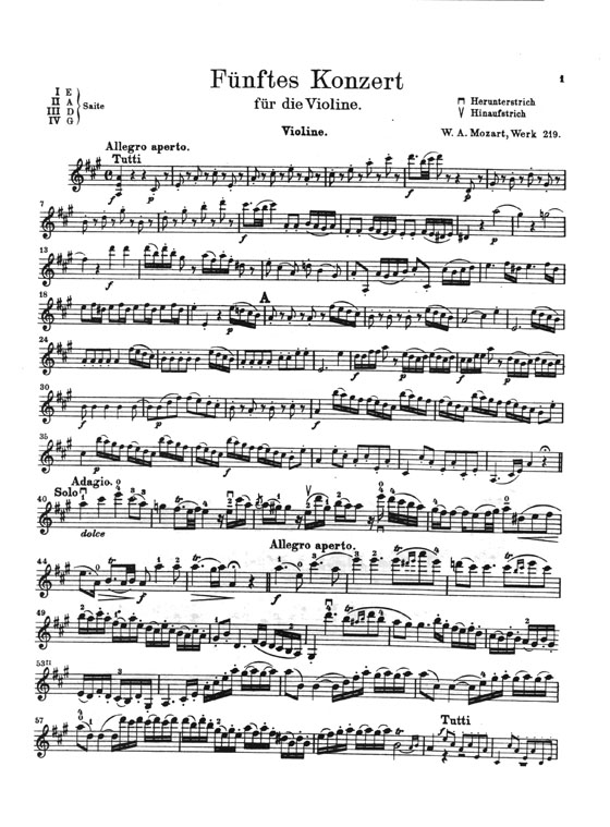 Mozart Concerto No. 5 in A Major, K. 219 for Violin and Piano