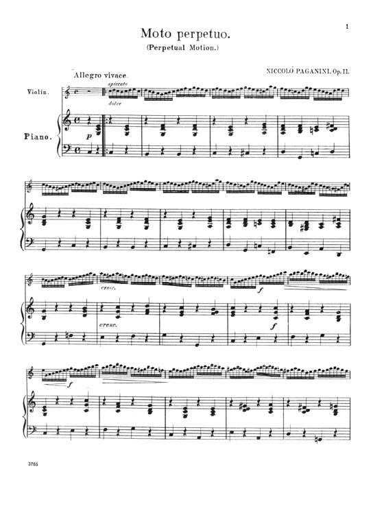 Paganini Moto Perpetuo Opus 11 for Violin and Piano