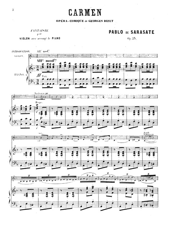 Sarasate Carmen Fantasy Opus 25 for Violin and Piano