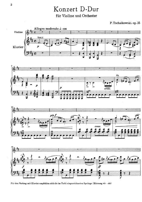 Tchaikovsky【Violin Concerto, Opus 35 In D Major】for Violin and Piano