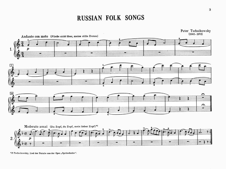 Tchaikovsky Russian Folk Songs for One Piano／Four Hands