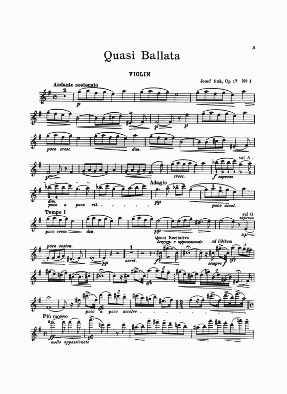 Suk Four Pieces Volume I Opus 17, Nos. 1 & 2 for Violin and Piano