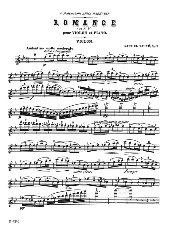 Fauré Romance Urtext Edition Opus 28 for Violin and Piano