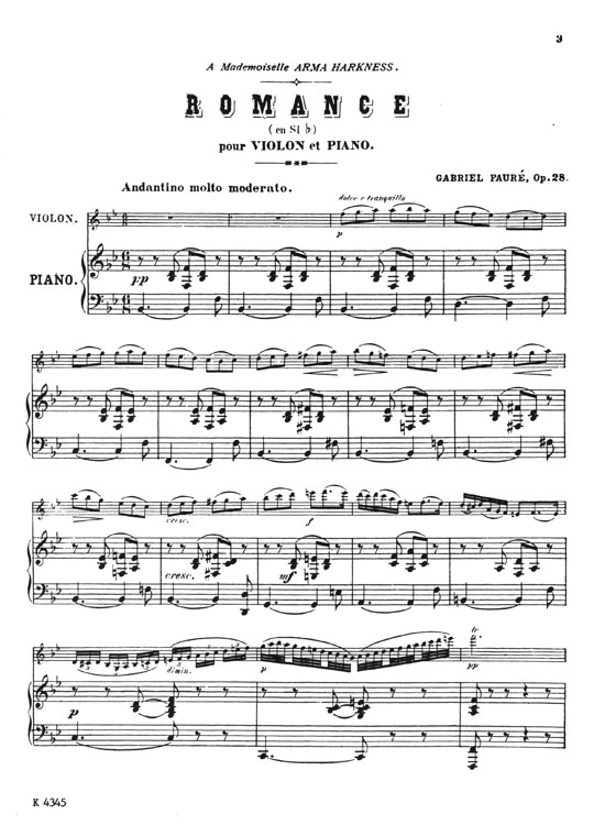 Fauré Romance Urtext Edition Opus 28 for Violin and Piano