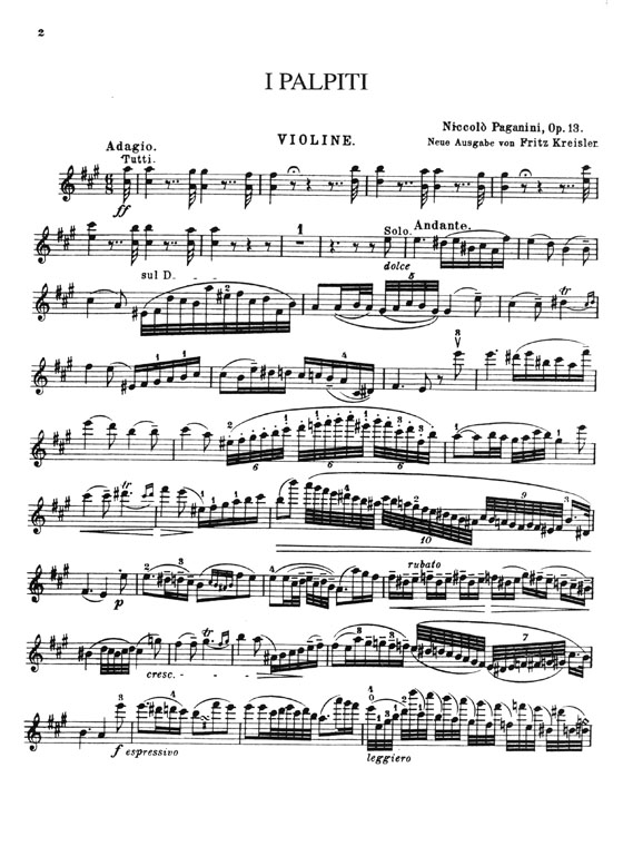 Paganini Theme with Variations I Palpiti Opus 13 for Violin and Piano Revised and Edited by Fritz Kreisler