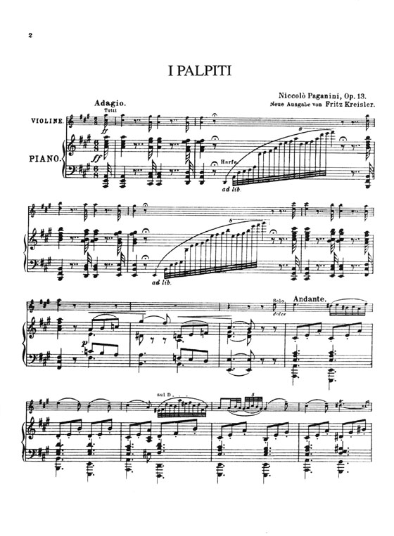 Paganini Theme with Variations I Palpiti Opus 13 for Violin and Piano Revised and Edited by Fritz Kreisler