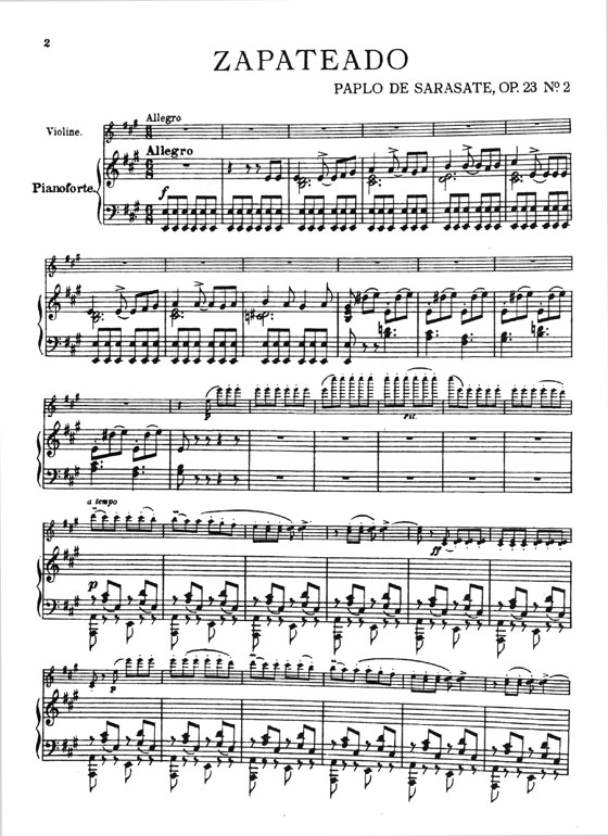 Sarasate Spanish Dances Zapateado Opus 23 No. 2 Urtext Edition for Violin and Piano