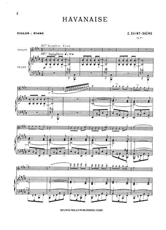 Saint-Saëns Havanaise Opus 83 Urtext Edition for Violin and Piano