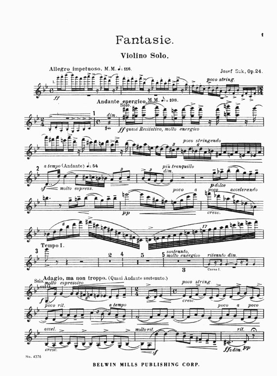 Suk Fantasie Opus 24 Urtext Edition for Violin and Piano