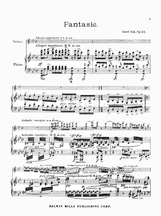 Suk Fantasie Opus 24 Urtext Edition for Violin and Piano