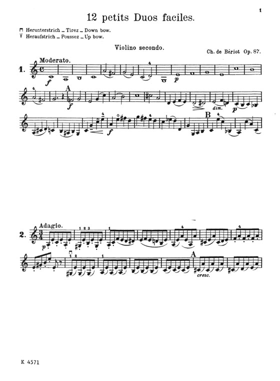 Beriot Twelve Short Easy Duets Opus 87 for Two Violins