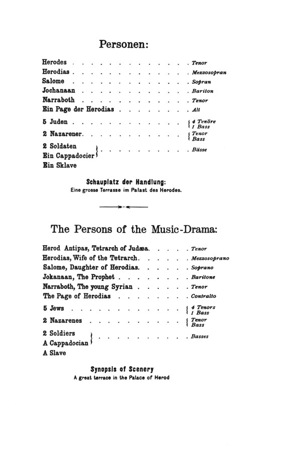 Richard Strauss Salome An Opera in One Act for Soli and Orchestra with Greman and English Text Vocal Score