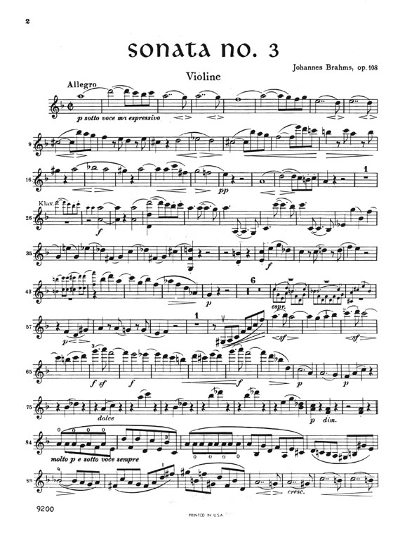 Johannes Brahms Sonata in D Minor for Violin and Piano