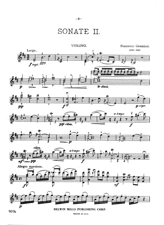 Geminiani Sonata No. 2 in B Minor for Violin and Piano