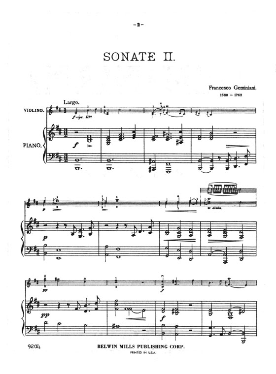 Geminiani Sonata No. 2 in B Minor for Violin and Piano