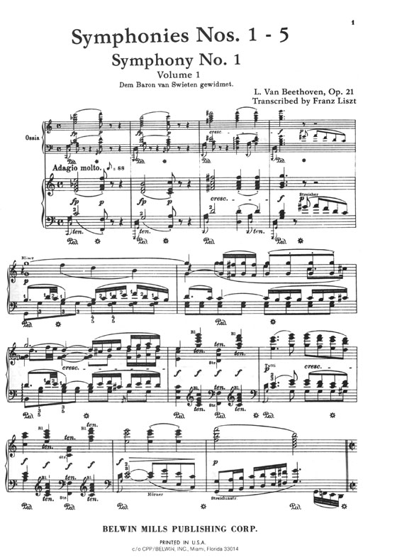 Beethoven Symphonies Volume Ⅰ, Nos. 1-5 Transcribed by Franz Liszt for Piano