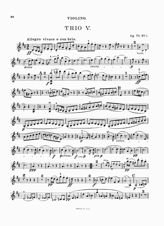 Beethoven Trio No. 5 in D Major Opus 70, No. 1 for Piano , Violin and Cello Beethoven Trio No. 5 in D Major Opus 70, No. 1 for Piano , Violin and Cello