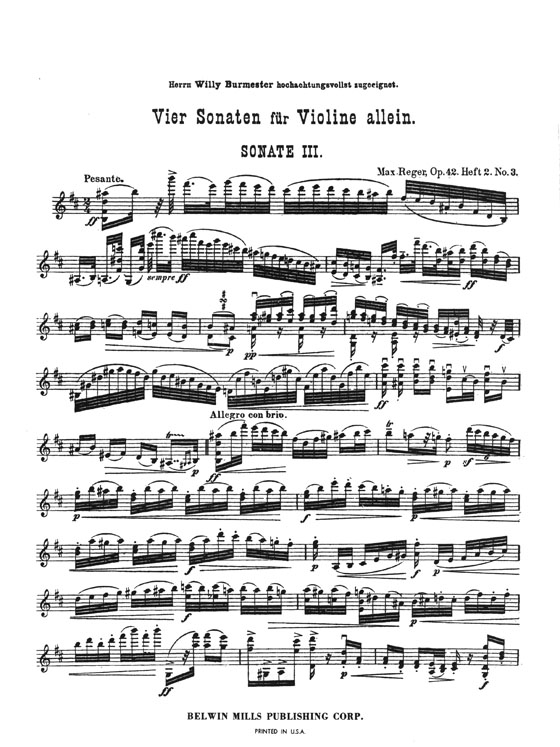 Reger Two Sonatas Opus 42, Nos. 3-4 for Violin Solo