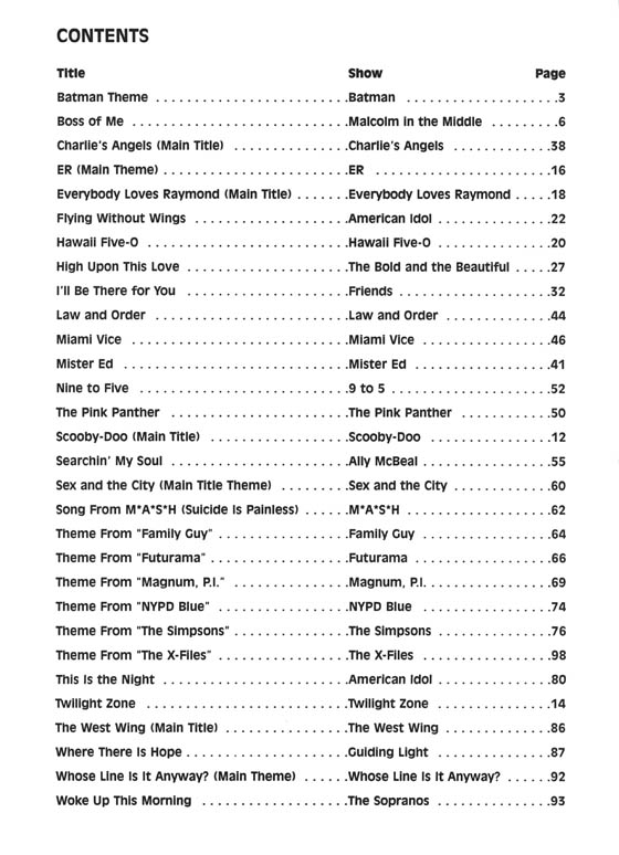 Television Sheet Music Hits Piano／Vocal／Chords