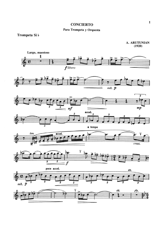 Alexander Arutunian: Concierto para Trompeta y Orquesta (Reducción para Trompeta y Piano)