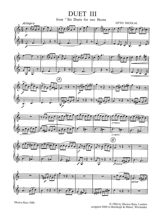 Otto Nicolai【Duet No. 3】for 2 Horns Otto Nicolai【Duet No. 3】for 2 Horns