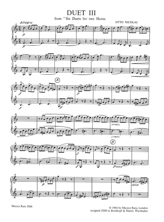 Otto Nicolai【Duet No. 3】for 2 Horns