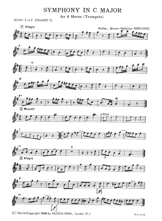 J. M. Molter Symphony in C Major for Four Horns(Trumpets)