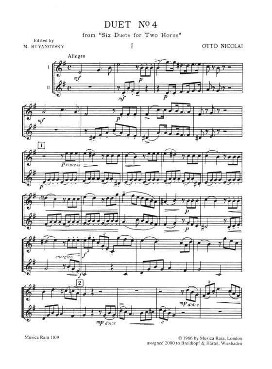 Otto Nicolai【Duets Nos. 4-6】for 2 Horns