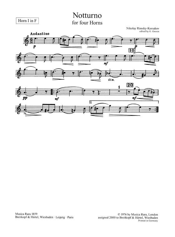 Nikolay Rimsky-Korsakov Two Duets for 2 Horns, Notturno for 4 Horns