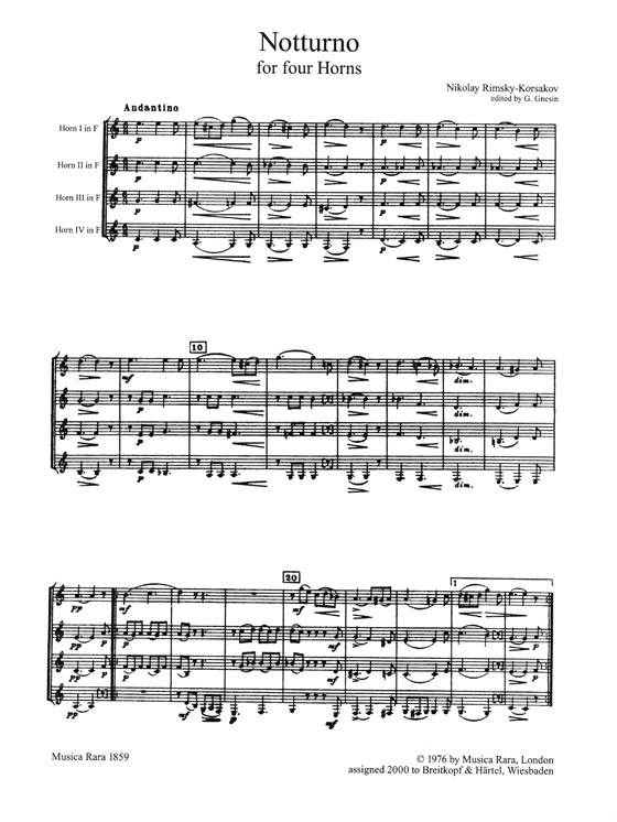 Nikolay Rimsky-Korsakov Two Duets for 2 Horns, Notturno for 4 Horns