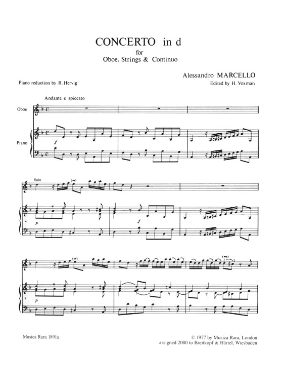 Alessandro Marcello Concerto for Oboe, Strings and Basso Continuo in D minor (with oraments by J. S. Bach) Edition for Oboe and Piano