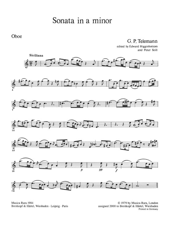 Georg Philipp Telemann Sonata for Oboe and Basso Continuo in A minor TWV 41:a3