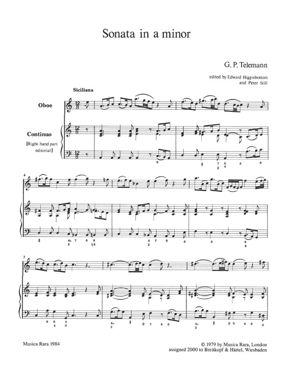Georg Philipp Telemann Sonata for Oboe and Basso Continuo in A minor TWV 41:a3