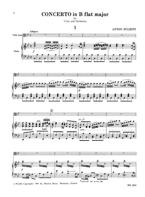 Anton Stamitz Concerto in B flat for Viola & Piano Reduction
