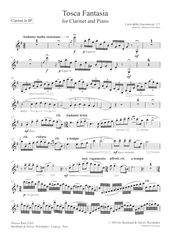 Carlo della Giacoma Tosca Fantasia for Clarinet and Piano Op. 171