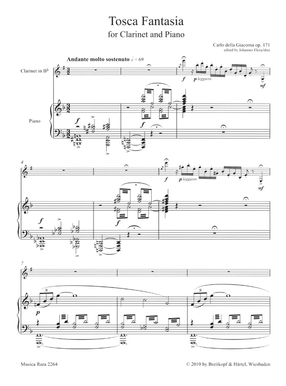 Carlo della Giacoma Tosca Fantasia for Clarinet and Piano Op. 171