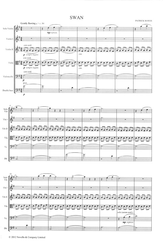 Patrick Hawes Swan for Solo Violin and String Ensemble Full Score