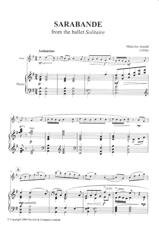 Malcolm Arnold【Sarabande from the Ballet Solitaire(1956)】arranged for Flute and Piano