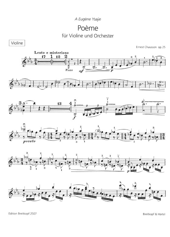 Chausson Poème für Violine und Orchester Op. 25 Edition for Violin and Piano