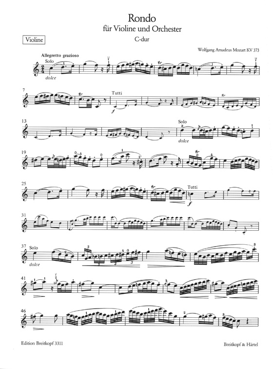 Mozart Rondo für Violine und Orchester KV 373 Ausgabe für Violine und Klavier