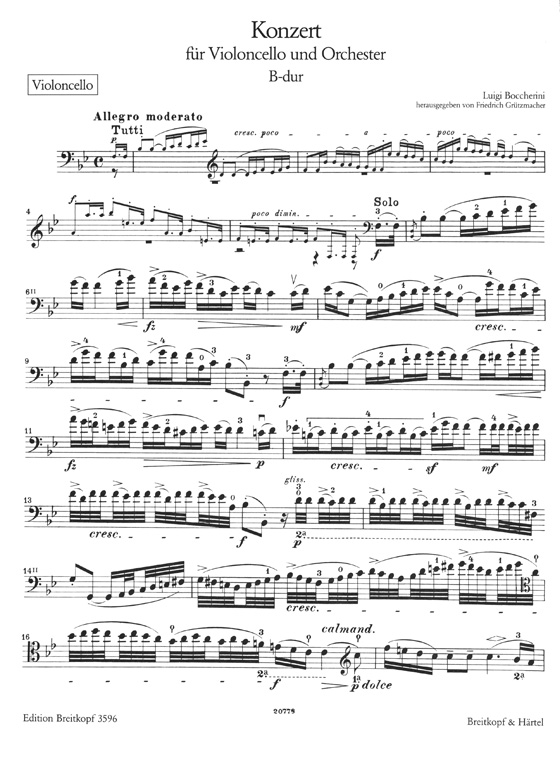 Boccherini【Konzert  B-dur】für Violoncello und Orchester Ausgabe für Violoncello und Klavier