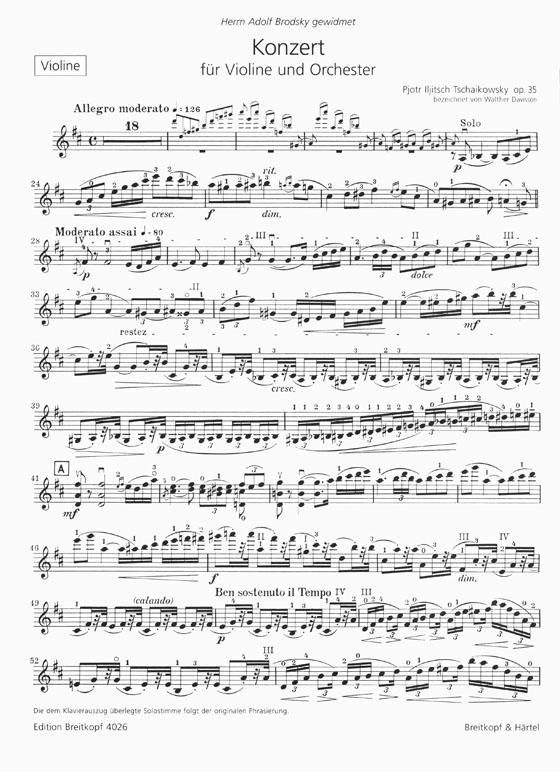 Tchaikovsky Konzert für Violin und Orchester D-dur Op. 35 Ausgabe für Violine und Klavier