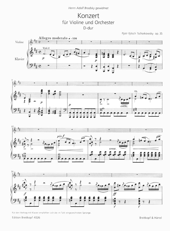 Tchaikovsky Konzert für Violin und Orchester D-dur Op. 35 Ausgabe für Violine und Klavier