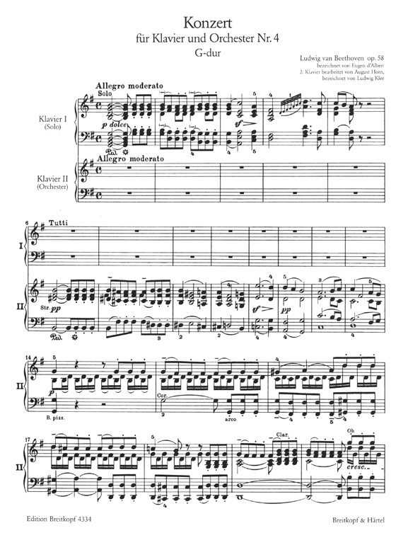 Beethoven Konzert für Klavier und Orchester Nr. 4 G-dur Op. 58, Ausgabe für zwei Klaviere Beethoven Konzert für Klavier und Orchester Nr. 4 G-dur Op. 58, Ausgabe für zwei Klaviere