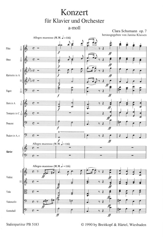 Cl. Schumann Konzert für Klavier und Orchester a-Moll Op. 7 Studienpartitur